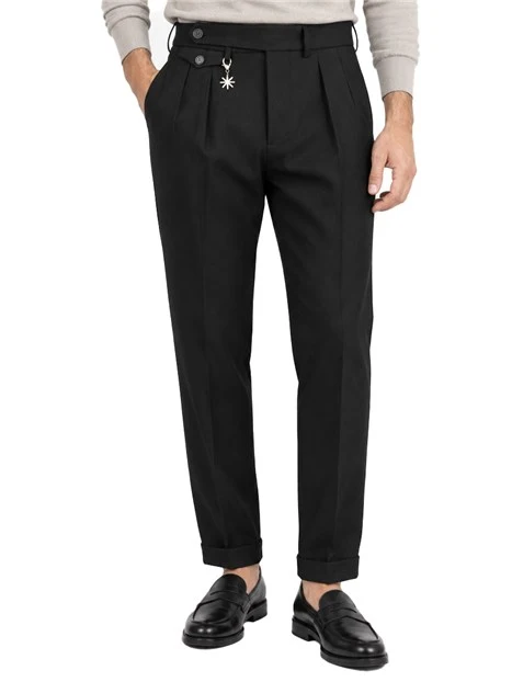PANTALONI CHINO CON PINCES E RISVOLTO UOMO NERO