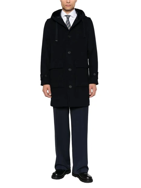 CAPPOTTO CORTO CON CAPPUCCIO CON COULISSE E TASCHE FRONTALI UOMO BLU