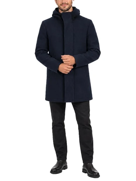 CAPPOTTO CORTO IN LANA CON CAPPUCCIO UOMO BLU