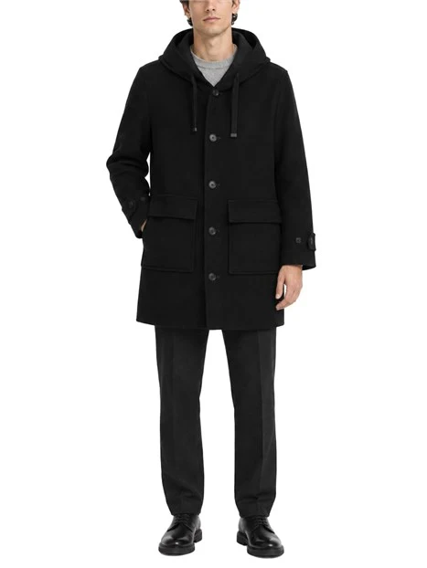 CAPPOTTO CORTO CON CAPPUCCIO CON COULISSE E TASCHE FRONTALI UOMO NERO