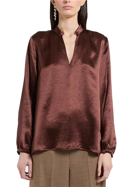 BLUSA IN RASO CON SCIARPINA RIMOVIBILE DONNA MARRONE