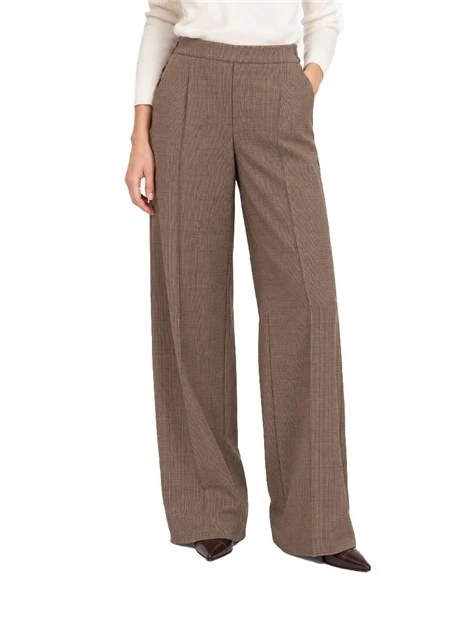 PANTALONI PALAZZO WIDE LEG IN MISTO LANA STRETCH DONNA MARRONE CHIARO