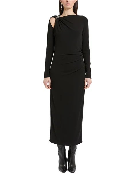 VESTITO LUNGO IN JERSEY CRÊPE CON SCOLLO ASIMMETRICO DONNA NERO