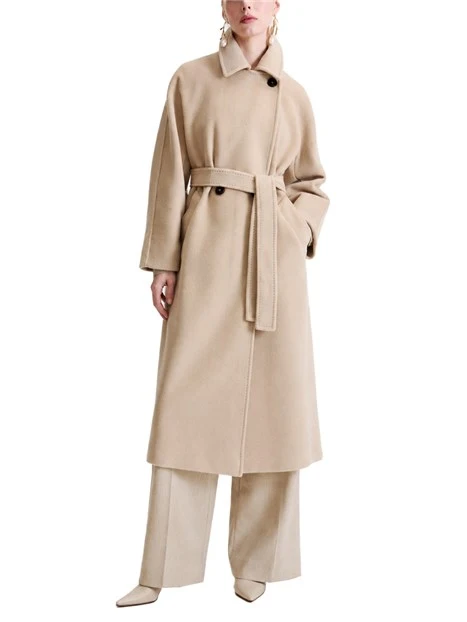 CAPPOTTO LUNGO DOPPIOPETTO IN PURA LANA VERGINE CON CINTURA  DONNA BEIGE