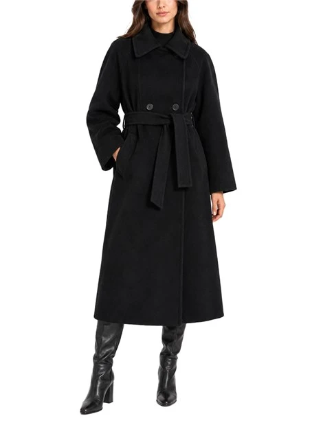 CAPPOTTO LUNGO DOPPIOPETTO IN PURA LANA VERGINE CON CINTURA DONNA NERO