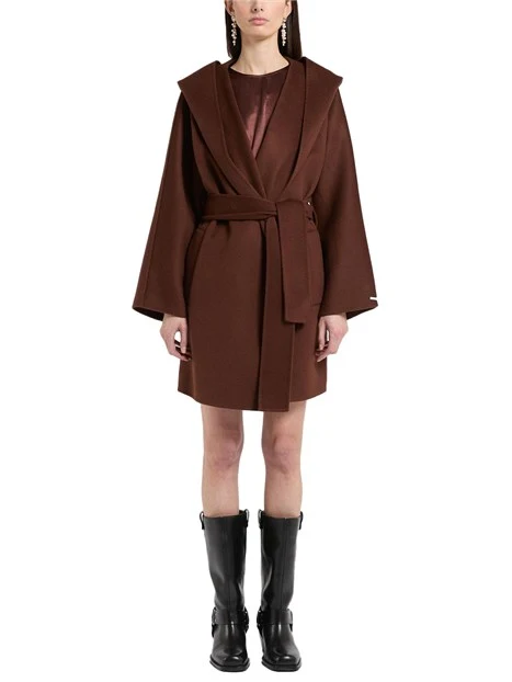 CAPPOTTO CORTO IN PURA LANA CON CINTURA DONNA MARRONE