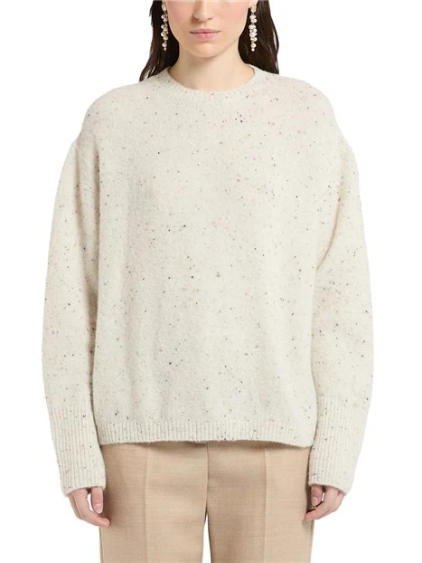 MAGLIA GIROCOLLO IN MISTO ALPACA BOTTONATO DONNA BIANCO