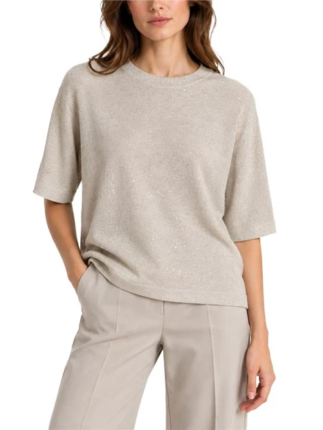 MAGLIA GIROCOLLO CON MICRO PAILLETTE DONNA BEIGE