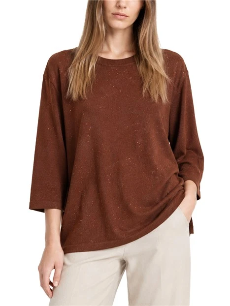 MAGLIA GIROCOLLO CON MICRO PAILLETTE DONNA MARRONE