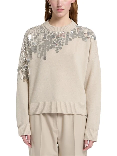 MAGLIA GIROCOLLO IN PURA LANA CON PAILLETTE DONNA BEIGE