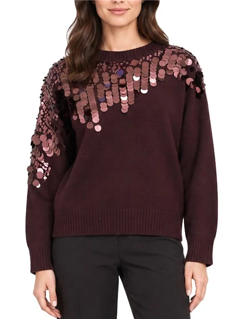 MAGLIA GIROCOLLO IN PURA LANA CON PAILLETTE DONNA VIOLA