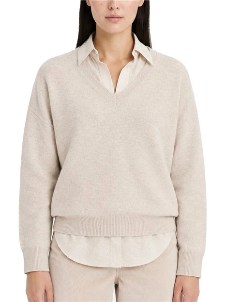 MAGLIA CON SCOLLO A V IN PURO CASHMERE DONNA AVORIO