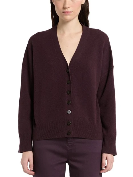 CARDIGAN  IN PURO CASHMERE CON SCOLLO A V VIOLA
