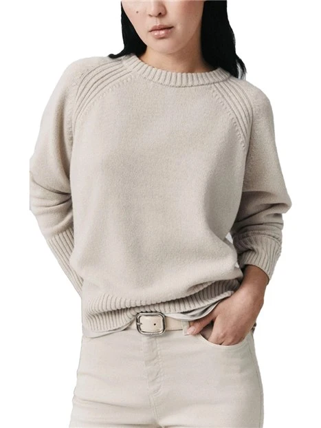 MAGLIA GIROCOLLO IN PURA LANA CON LAVORAZIONE A COSTE DONNA AVORIO