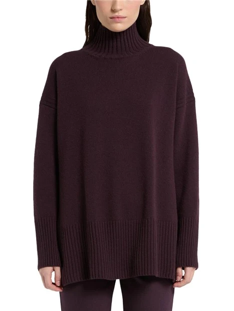MAGLIA DOLCEVITA CON DETTAGLI COSTINE IN PURA LANA DONNA VIOLA