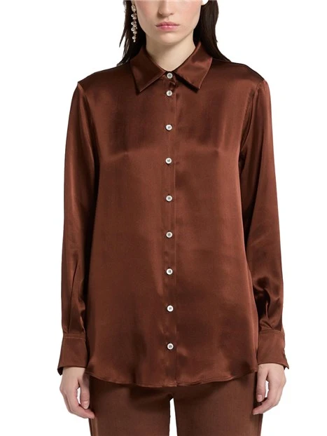 CAMICIA IN RASO DI MISTO SETA DONNA MARRONE