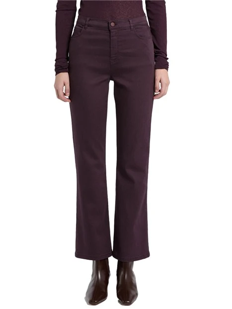 PANTALONI PALAZZO CINQUE TASCHE FLARE IN BULL STRETCH DONNA VIOLA