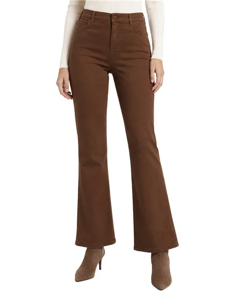PANTALONI PALAZZO CINQUE TASCHE FLARE IN BULL STRETCH DONNA MARRONE