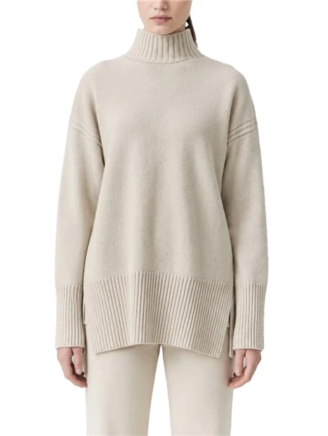MAGLIA DOLCEVITA CON DETTAGLI COSTINE IN PURA LANA DONNA BEIGE