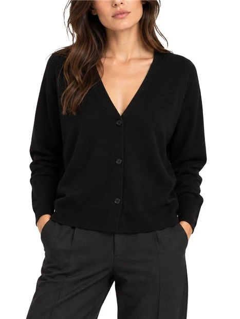CARDIGAN OVERSIZE IN LANA E CASHMERE DONNA NERO