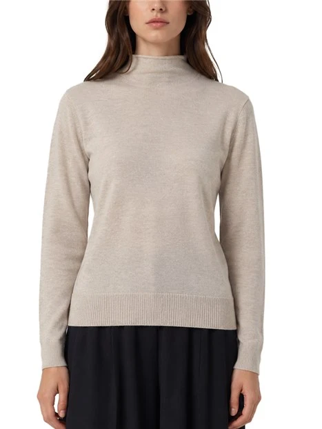 MAGLIA DOLCEVITA IN MISTO LANA E CASHMERE  CON APERTURA A GOCCIA DONNA  BEIGE