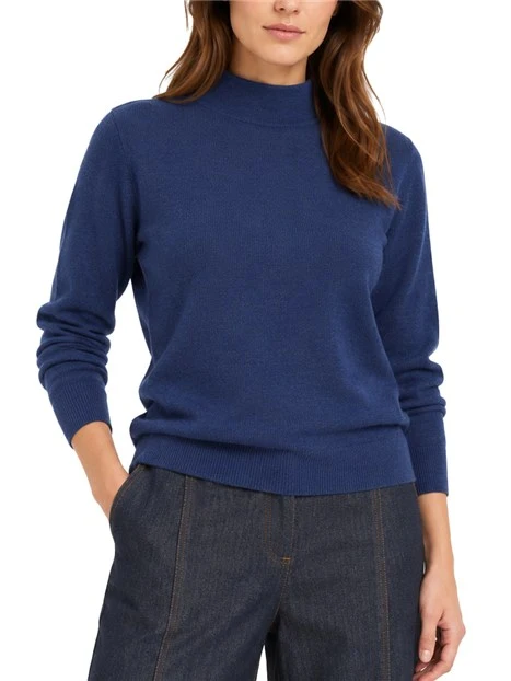 MAGLIA DOLCEVITA IN MISTO LANA E CASHMERE CON APERTURA A GOCCIA DONNA BLU