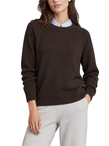 MAGLIA GIROCOLLO CON PICCOLO LOGO RICAMATO IN LANA VERGINE DONNA MARRONE
