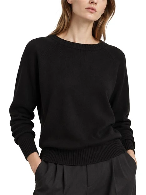 MAGLIA GIROCOLLO CON PICCOLO LOGO RICAMATO IN LANA VERGINE DONNA NERO