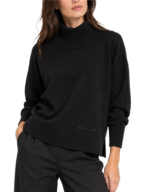 MAGLIA DOLCEVITA IN PURA LANA VERGINE CON PICCOLO LOGO RICAMATO DONNA NERO