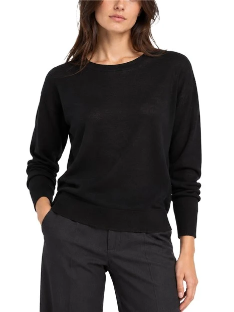 MAGLIA GIROCOLLO SLIM IN LANA E CASHMERE DONNA NERO