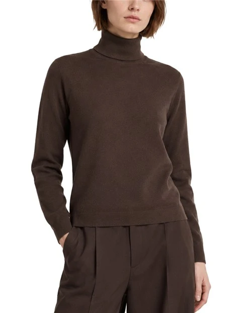 MAGLIA DOLCEVITA ADERENTE IN LANA E CASHMERE DONNA MARRONE