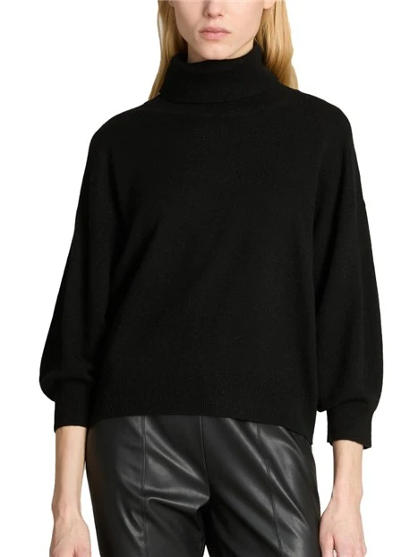 MAGLIA DOLCEVITA CORTA IN LANA E CASHMERE DONNA NERO