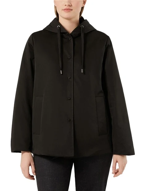 GIACCA IMPERMEABILE IMBOTTITA IN TWILL ANTIGOCCIA CON CAPPUCCIO DONNA NERO