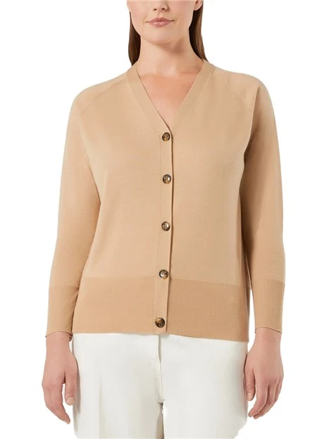 CARDIGAN IN PURA LANA MERINO CON BOTTONI DONNA BEIGE