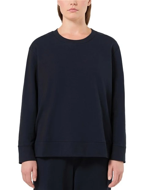 FELPA GIROCOLLO IN COTONE STRETCH CON SPACCHI LATERALI DONNA BLU