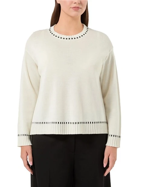 MAGLIA GIROCOLLO N MISTO LANA CON LAVORAZIONE JACQUARD DONNA BIANCO