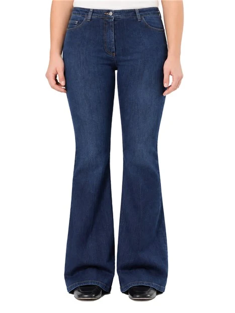 JEANS A ZAMPA IN DENIM STRETCH CON IMPUNTURE TABACCO DONNA BLU