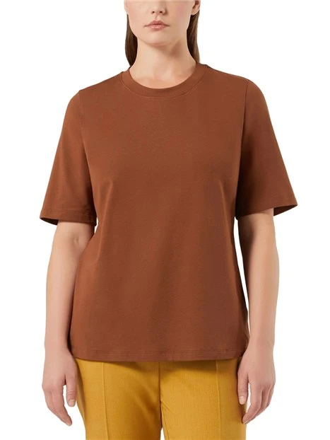 T-SHIRT MANICA CORTA  IN JERSEY DI COTONE STRETCH DONNA MARRONE