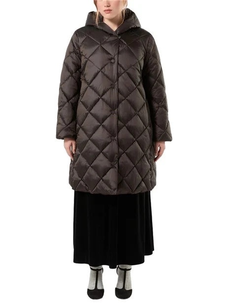 PIUMINO LUNGO TRAPUNTATO A ROMBI REVERSIBILE CON CAPPUCCIO DONNA MARRONE