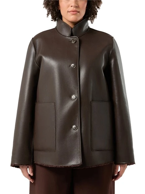 GIACCA IN ECO PELLE REVERSIBILE CON EFFETTO SOFFICE E TESSUTO SPALMATO DONNA MARRONE