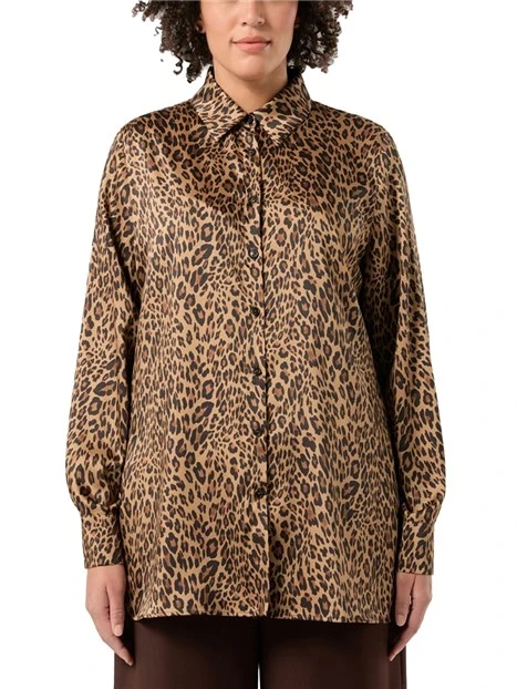 CAMICIA IN TWILL STAMPATO CON LAVORAZIONE DIAGONALE DONNA MARRONE