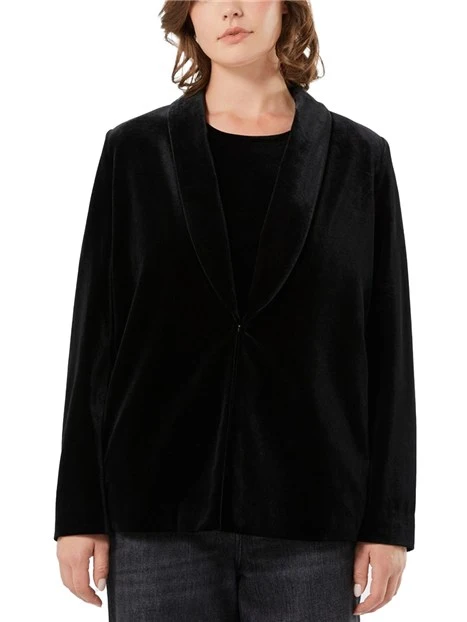 BLAZER IN VELLUTO CON REVERS E CHIUSURA A BOTTONI DONNA NERO
