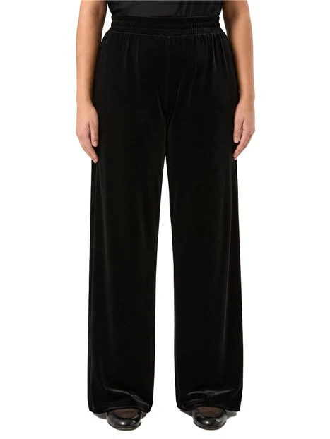 PANTALONI PALAZZO IN JERSEY DI VELLUTO CON ELASTICO IN VITA DONNA NERO