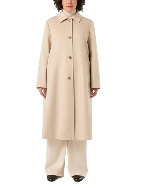 CAPPOTTO LUNGO IN PURA LANA VERGINE CON COLLETTO A CAMICIA DONNA BEIGE
