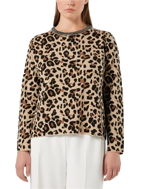MAGLIA GIROCOLLO IN MISTO LANA JACQUARD PIQUET CON STRASS DONNA BEIGE