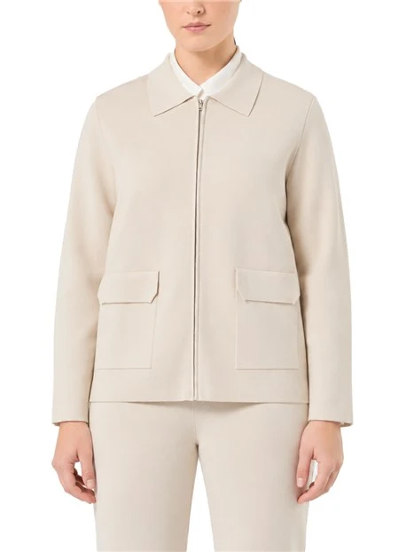 GIACCA CORTA IN VISCOSA STRETCH PUNTO STOFFA CON ZIP DONNA AVORIO