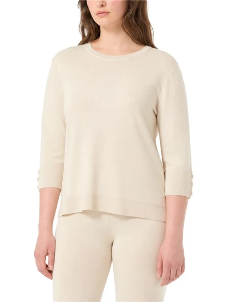 MAGLIA GIROCOLLO IN VISCOSA STRETCH CON BOTTONI DORATI DONNA AVORIO