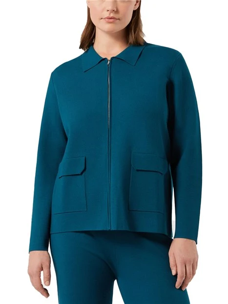 GIACCA CORTA IN VISCOSA STRETCH PUNTO STOFFA CON ZIP DONNA BLU