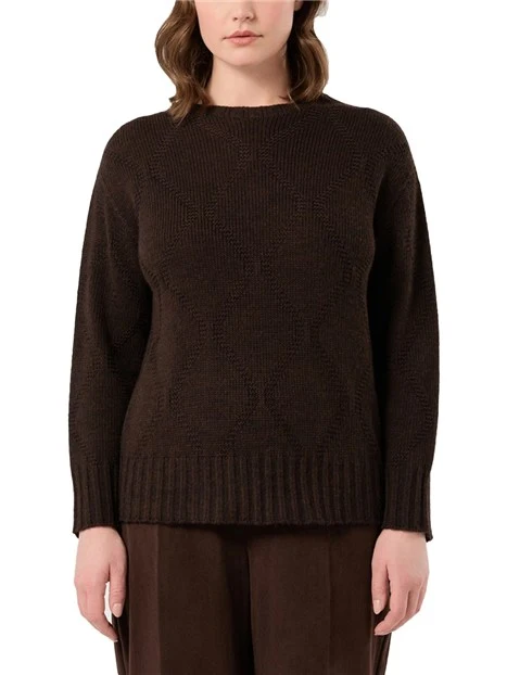 MAGLIA GIROCOLLO CON LAVORAZIONE A LOSANGHE IN MISTO LANA E ALPACA DONNA MARRONE