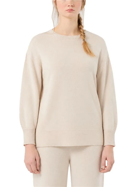 MAGLIA GIROCOLLO  IN MISTO LANA CON MANICHE BALLOON DONNA BEIGE